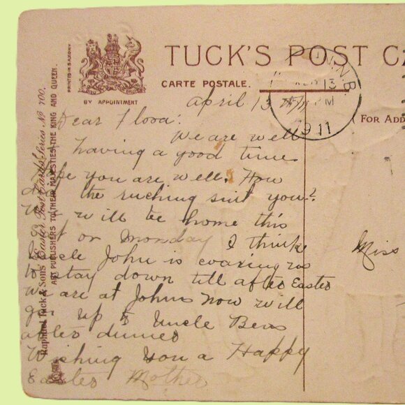 Antq Easter postcard of a young man kissing a little girls's hand - Picture 6 of 6